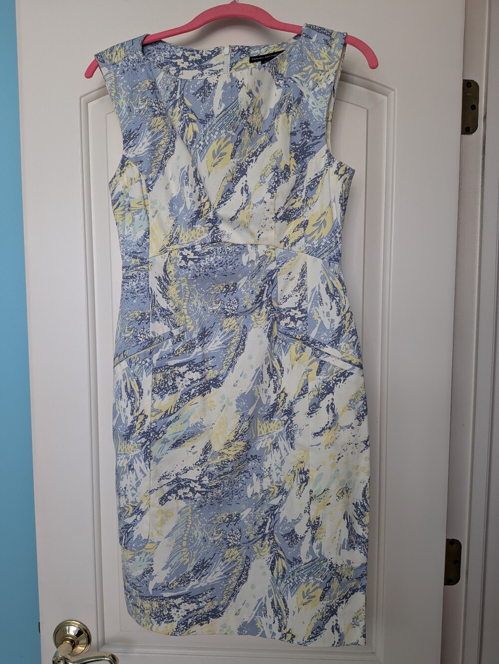 New Without Tags French Connection Blue and Yellow Printed Midi Sheath Dress